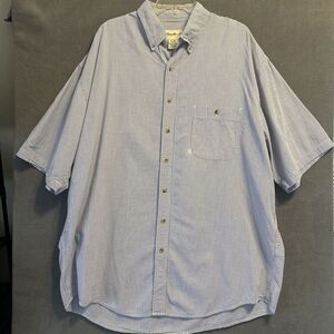 Eddie Bauer Seersucker S/S Button Down‎ Shirt Mens Size XL Tall Blue Striped